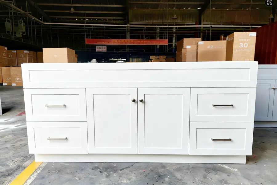 Finished 72 inch white shaker vanity.