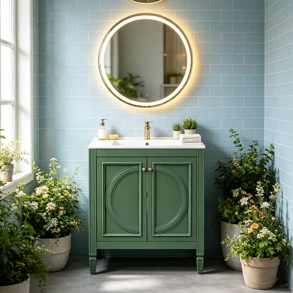 Golden Land 30 Inch Freestanding Bathroom Vanity Forest Green Lifestyle Bathroom Setting