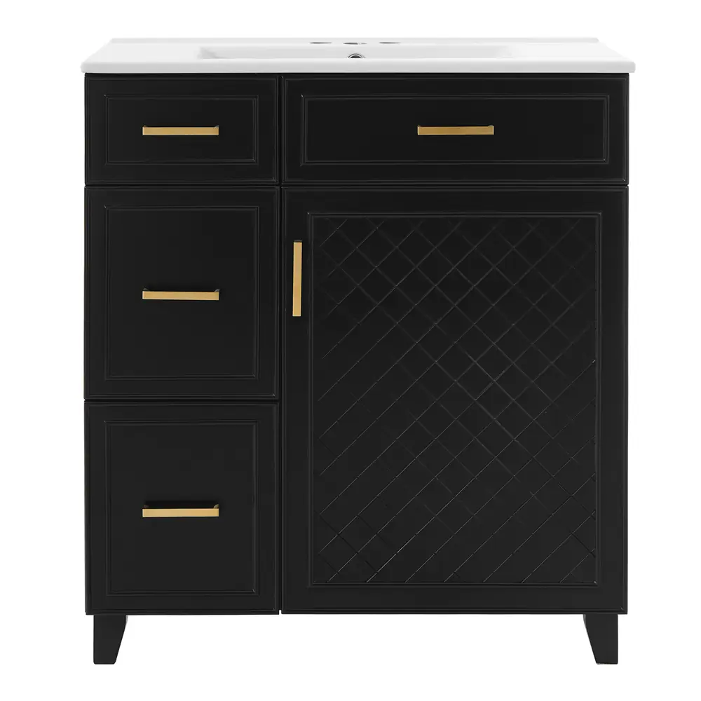 Golden Land 30 Inch Textured Bathroom Vanity Black Front View Sink