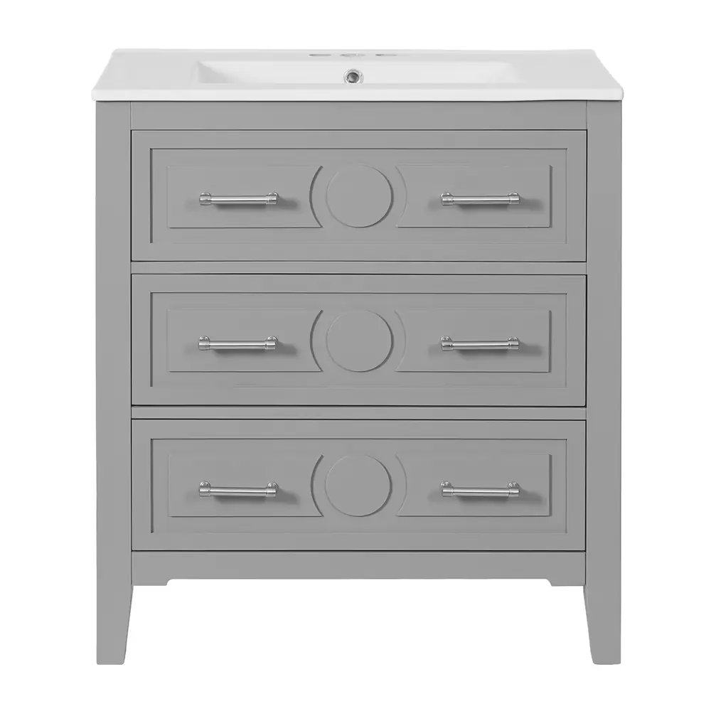 Golden Land 30 Inch Traditional Bathroom Vanity Gray Front View Sink