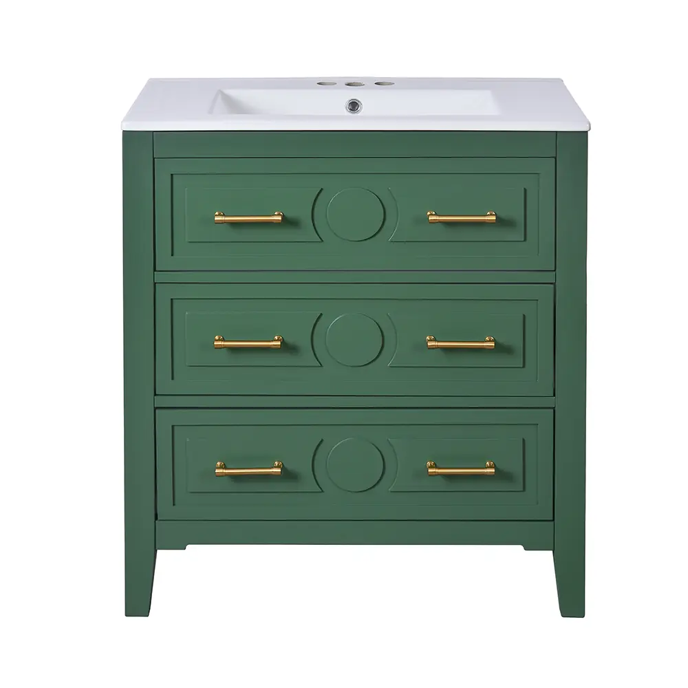 Golden Land 30 Inch Traditional Bathroom Vanity Green Front View Sink