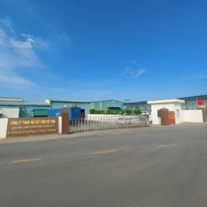 Exterior view of Golden land Furniture factory in Binh Duong, Vietnam, specializing in bathroom vanities.