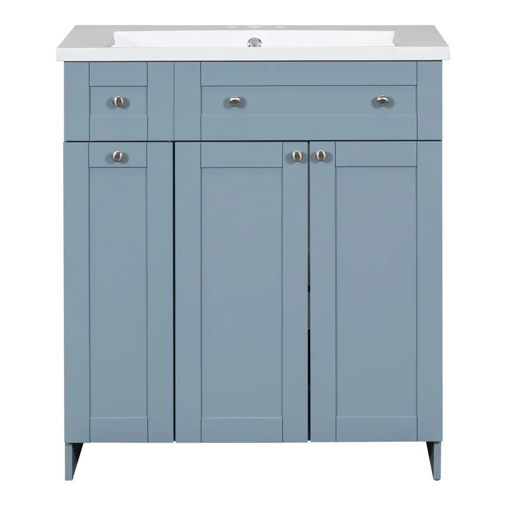 Golden Land 30 Inch Modern Bathroom Vanity Blue Front View Sink