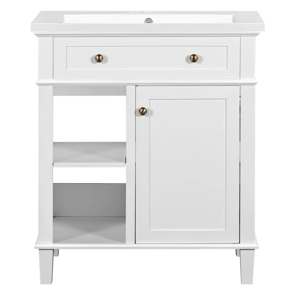 Golden Land 30 Inch Modern Bathroom Vanity White Front View Sink
