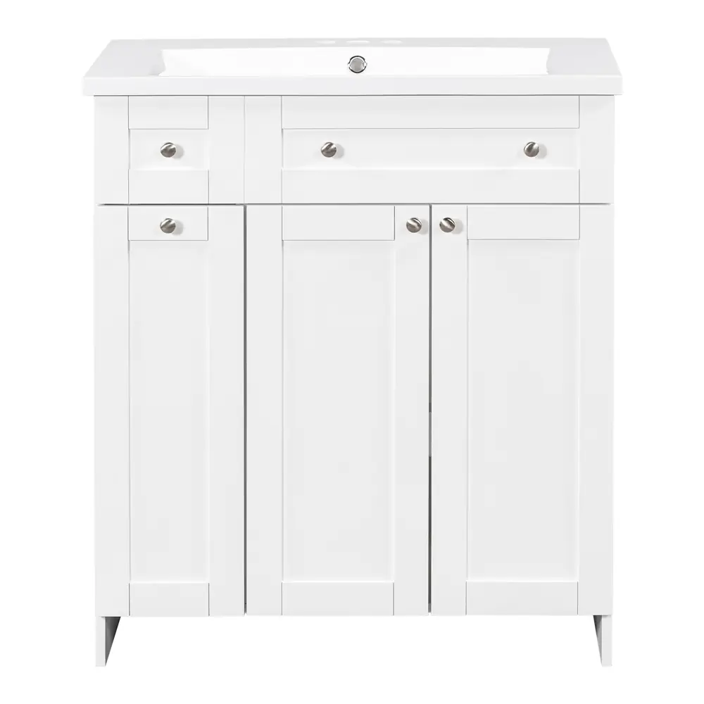 Golden Land 30 Inch Modern Bathroom Vanity White Front View Sink