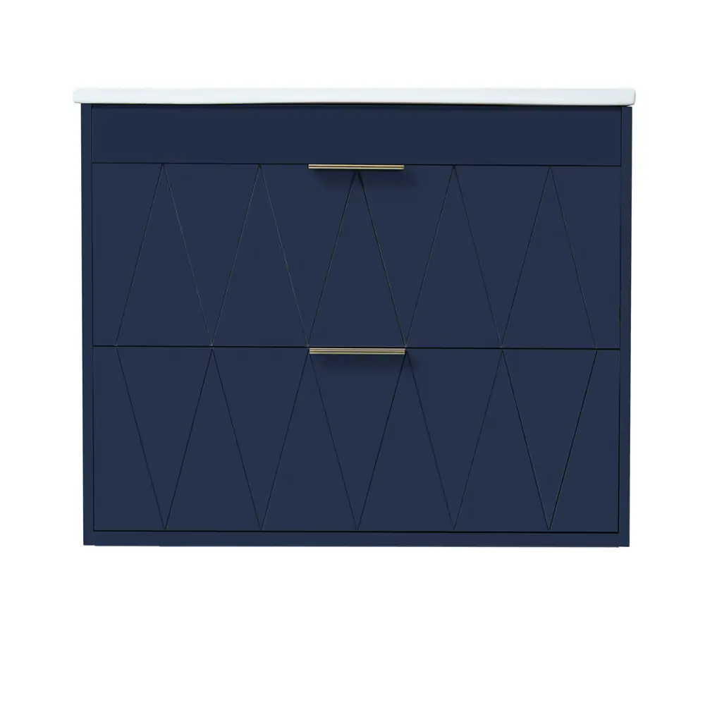 Golden Land 30 Inch Modern Floating Vanity Navy Blue Front View Sink