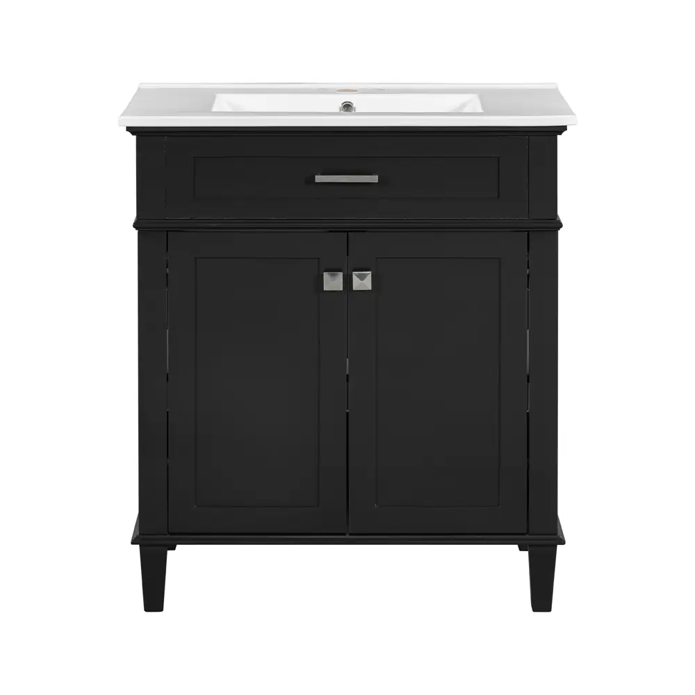 Golden Land 30 Inch Shaker Bathroom Vanity Black Front View Sink