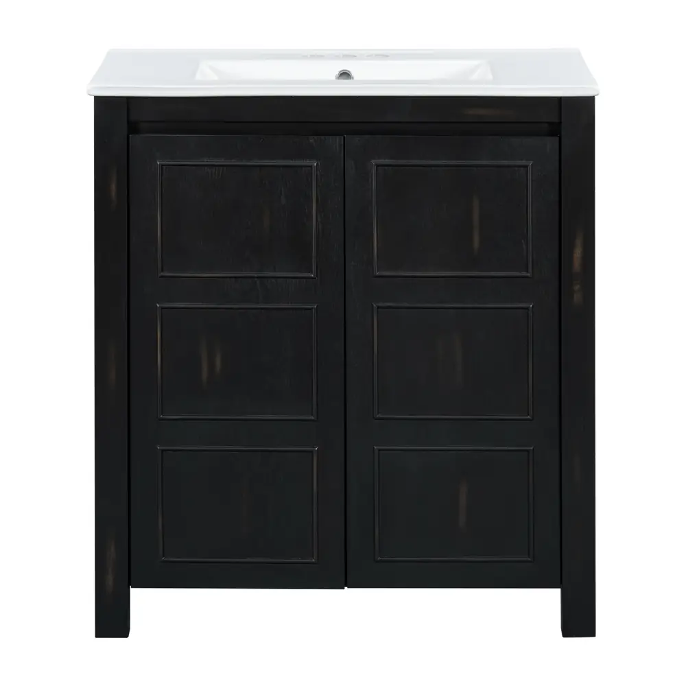 Golden Land 30 Inch Shaker Bathroom Vanity Black Front View Sink