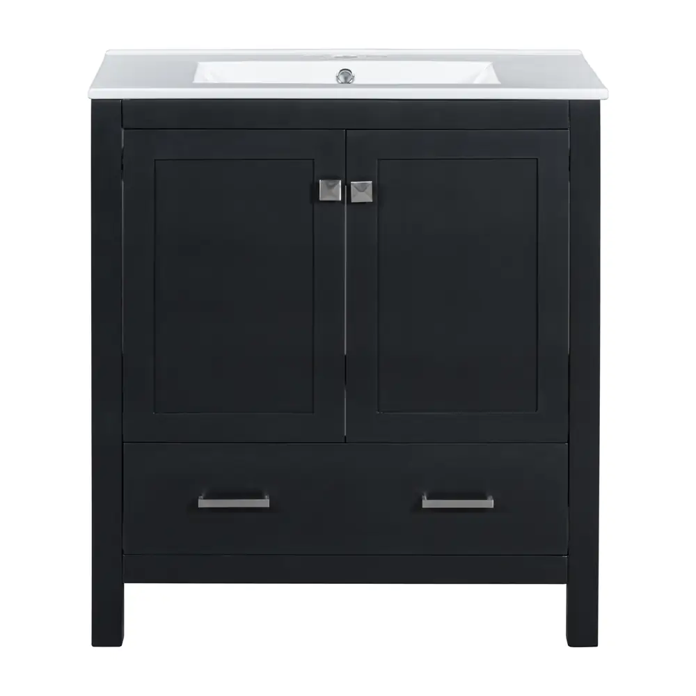 Golden Land 30 Inch Shaker Bathroom Vanity Black Front View Sink