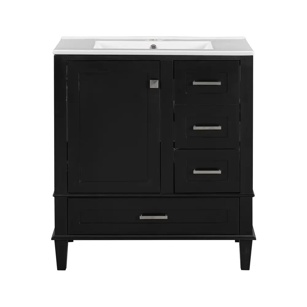 Golden Land 30 Inch Shaker Bathroom Vanity Black Front View Sink