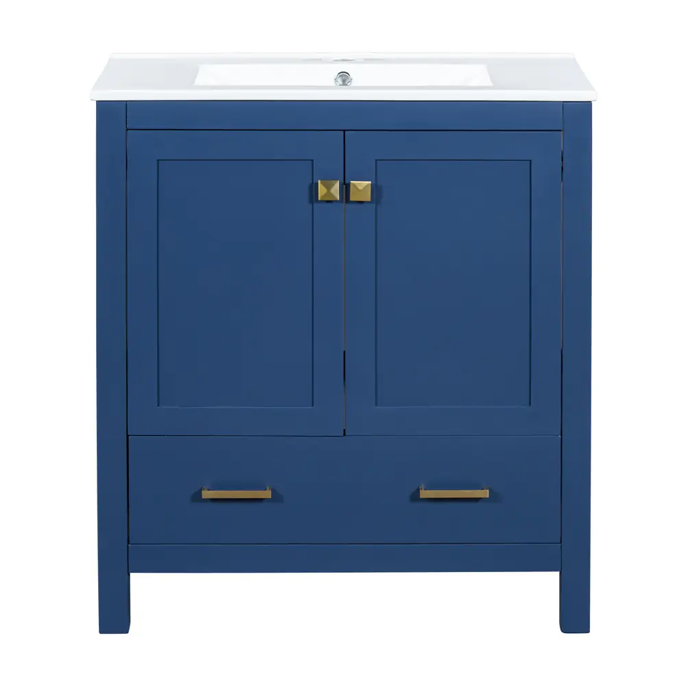 Golden Land 30 Inch Shaker Bathroom Vanity Blue Front View Sink