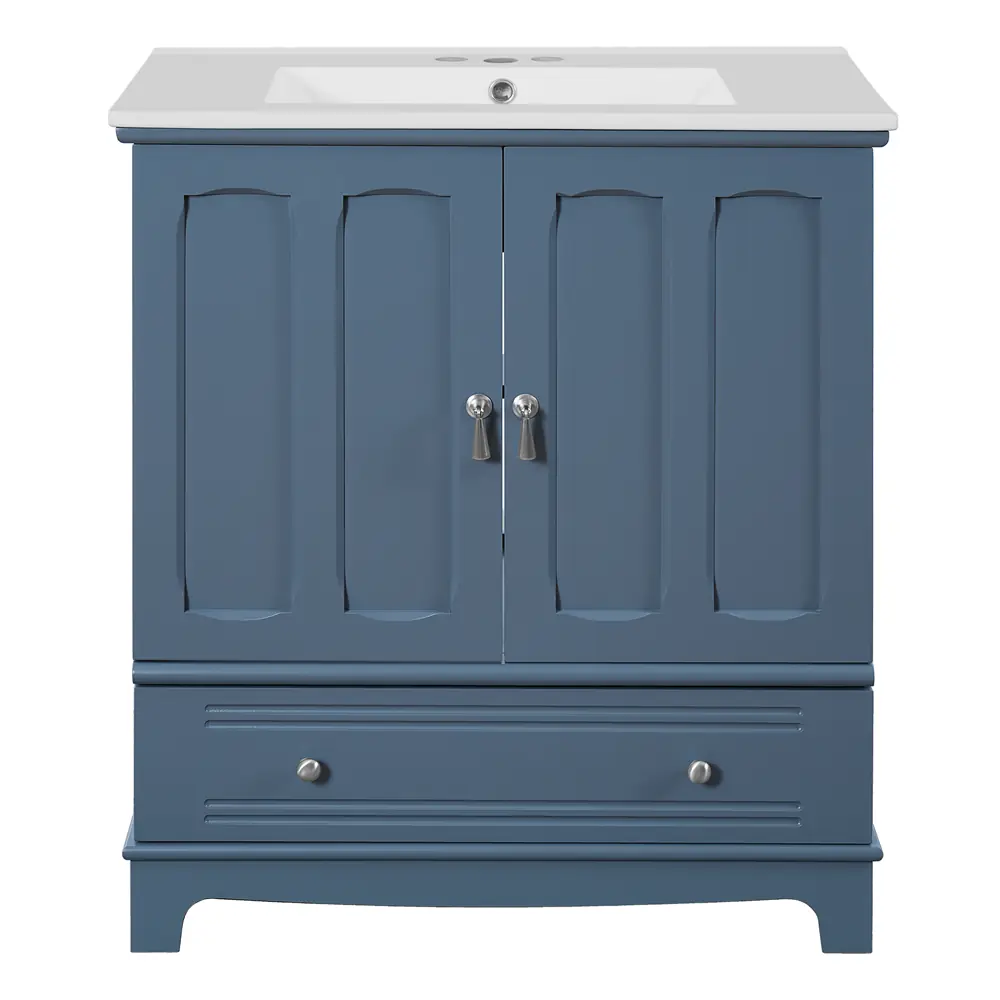 Golden Land 30 Inch Shaker Bathroom Vanity Blue Front View Sink