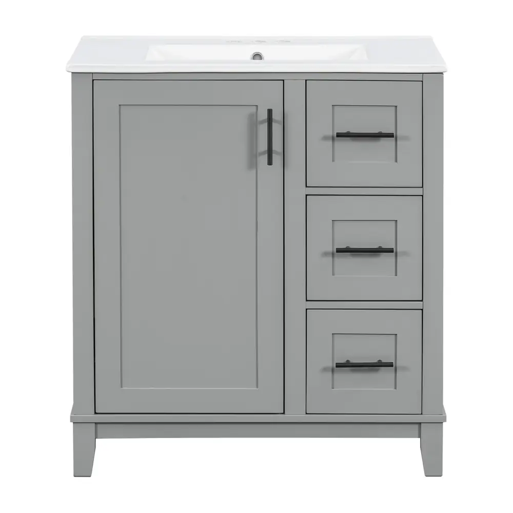 Golden Land 30 Inch Shaker Bathroom Vanity Gray Front View Sink