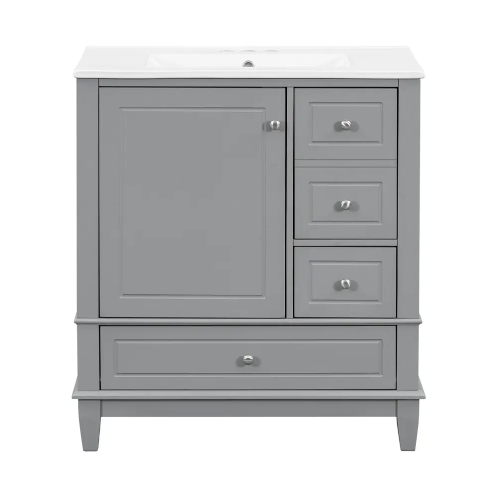 Golden Land 30 Inch Shaker Bathroom Vanity Gray Front View Sink