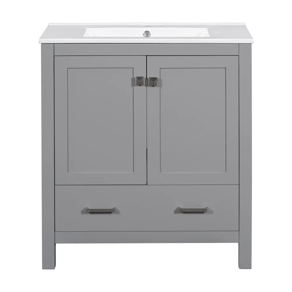 Golden Land 30 Inch Shaker Bathroom Vanity Gray Front View Sink