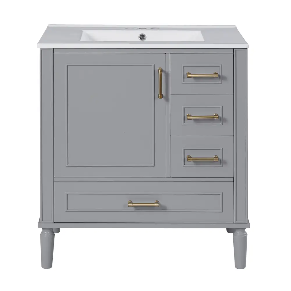Golden Land 30 Inch Shaker Bathroom Vanity Gray Front View Sink