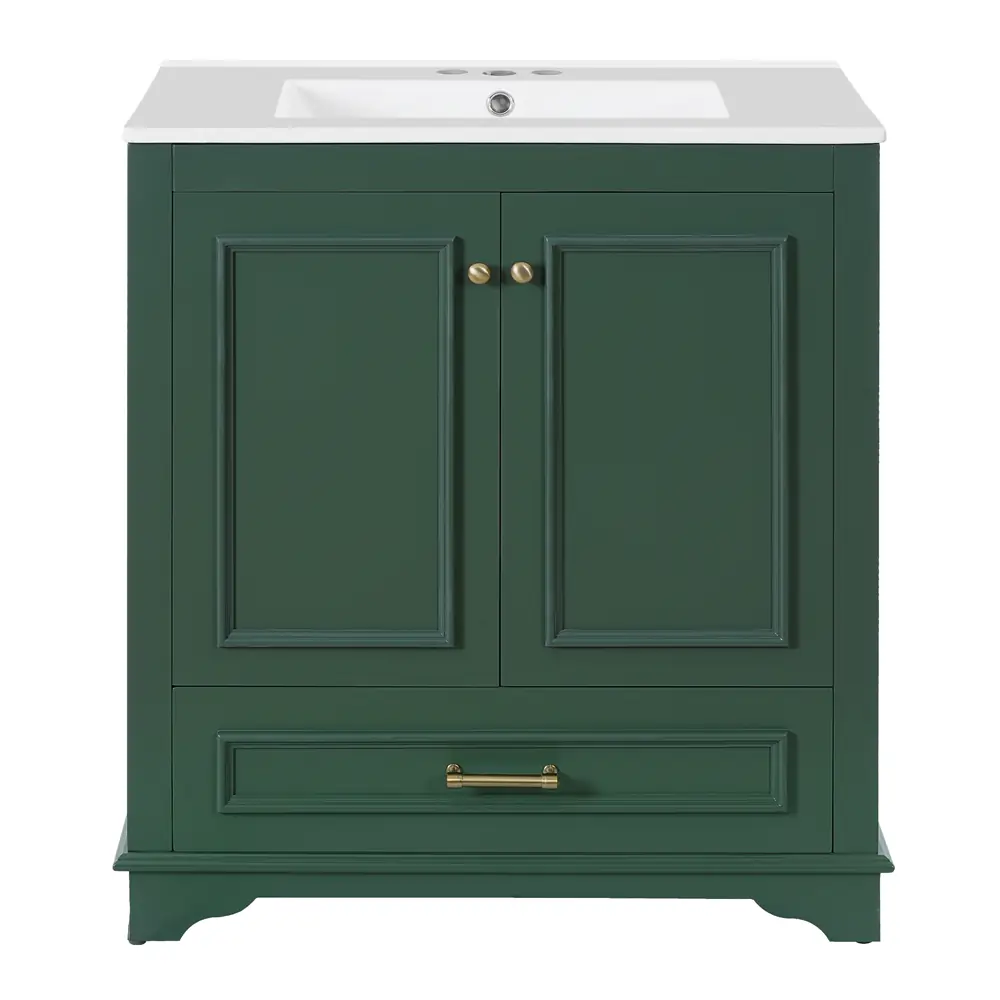 Golden Land 30 Inch Shaker Bathroom Vanity Green Front View Sink