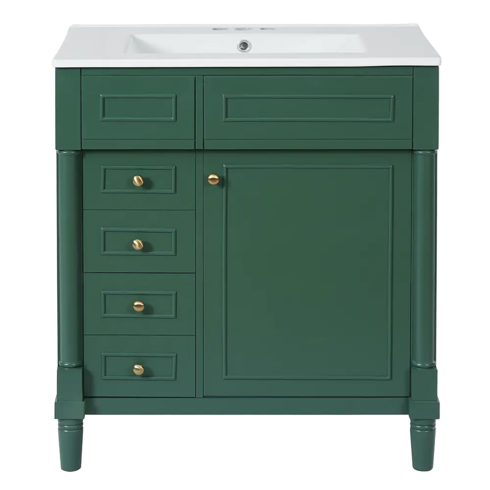 Golden Land 30 Inch Shaker Bathroom Vanity Green Front View Sink