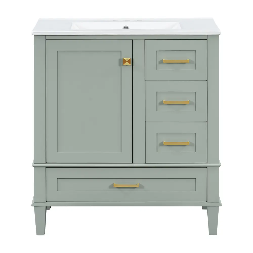 Golden Land 30 Inch Shaker Bathroom Vanity Sage Green Front View Sink
