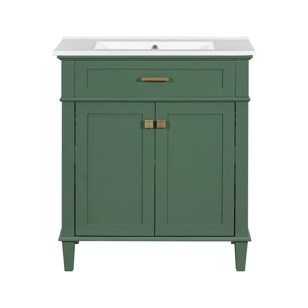 Golden Land 30 Inch Shaker Bathroom Vanity Sage Green Front View Sink
