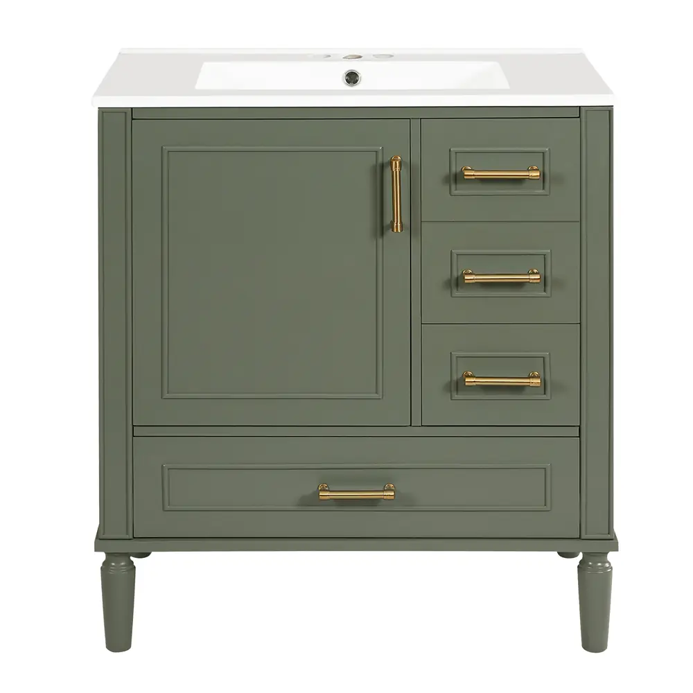 Golden Land 30 Inch Shaker Bathroom Vanity Sage Green Front View Sink