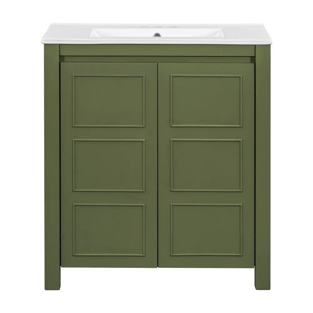 Golden Land 30 Inch Shaker Bathroom Vanity Sage Green Front View Sink