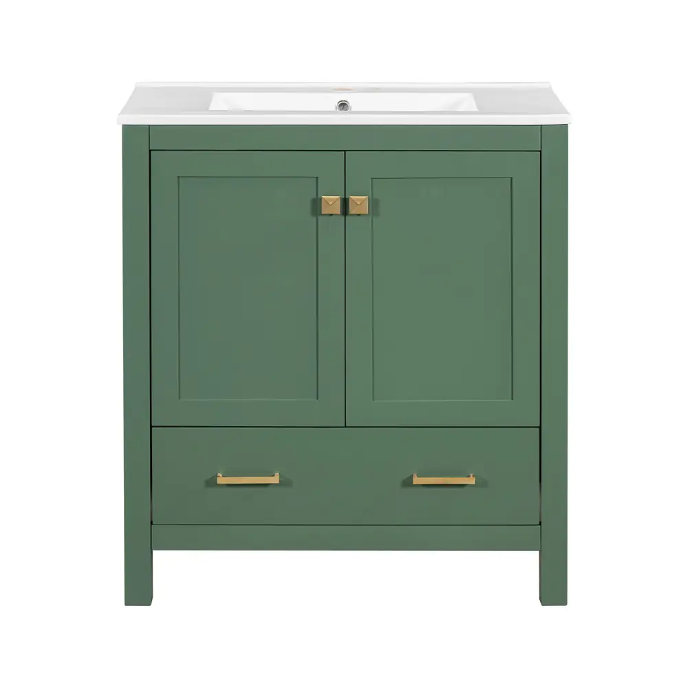 Golden Land 30 Inch Shaker Bathroom Vanity Sage Green Front View Sink