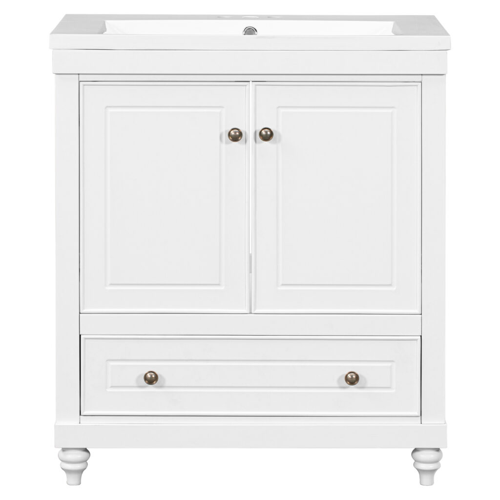Golden Land 30 Inch Shaker Bathroom Vanity White Front View Sink