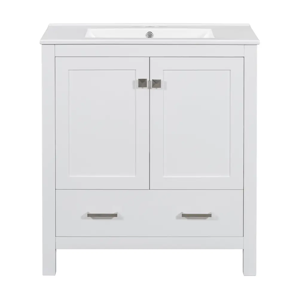 Golden Land 30 Inch Shaker Bathroom Vanity White Front View Sink