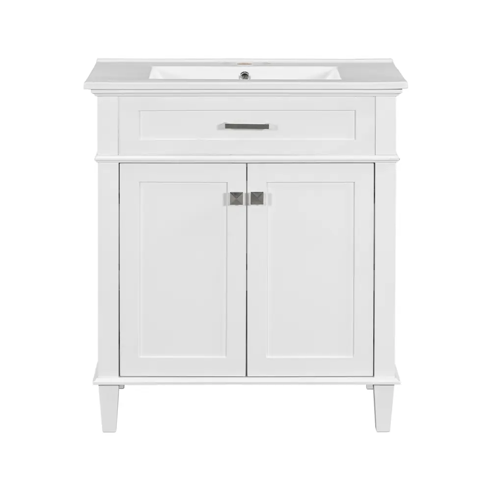 Golden Land 30 Inch Shaker Bathroom Vanity White Front View Sink
