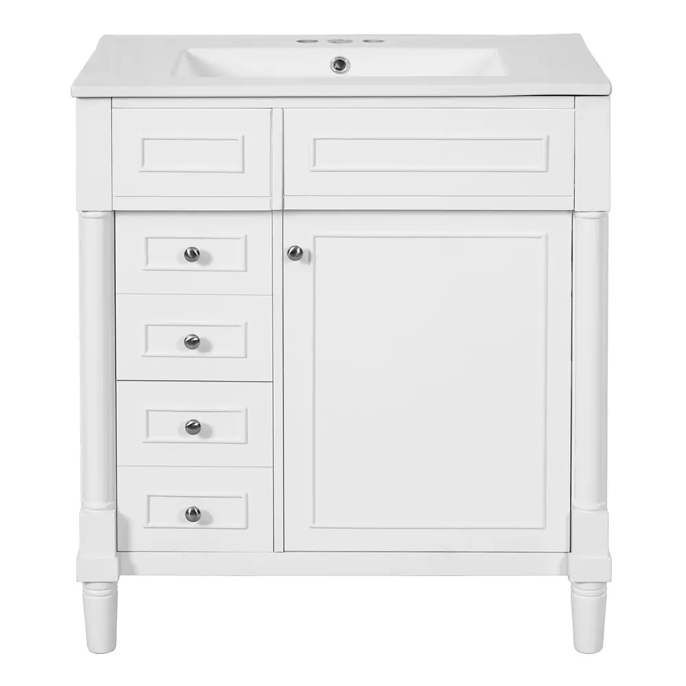 Golden Land 30 Inch Shaker Bathroom Vanity White Front View Sink