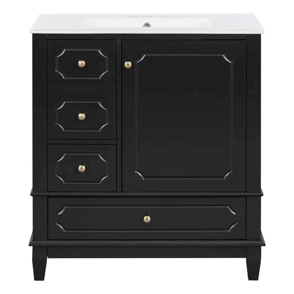 Golden Land 30 Inch Traditional Bathroom Vanity Black Front View Sink