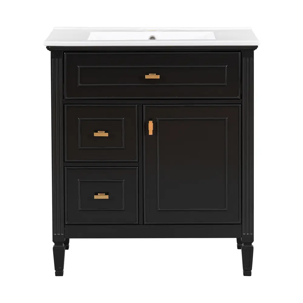 Golden Land 30 Inch Traditional Bathroom Vanity Black Front View Sink