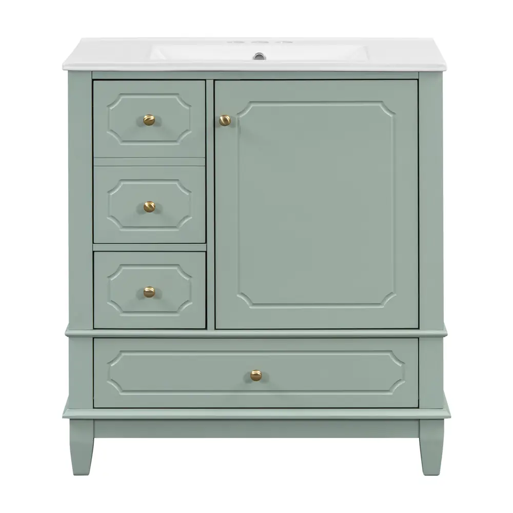 Golden Land 30 Inch Traditional Bathroom Vanity Sage Green Front View Sink