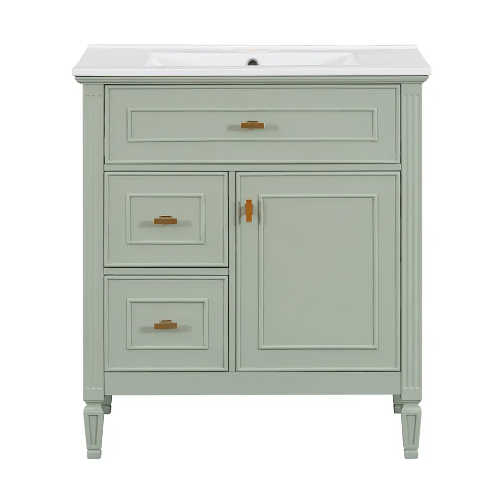 Golden Land 30 Inch Traditional Bathroom Vanity Sage Green Front View Sink