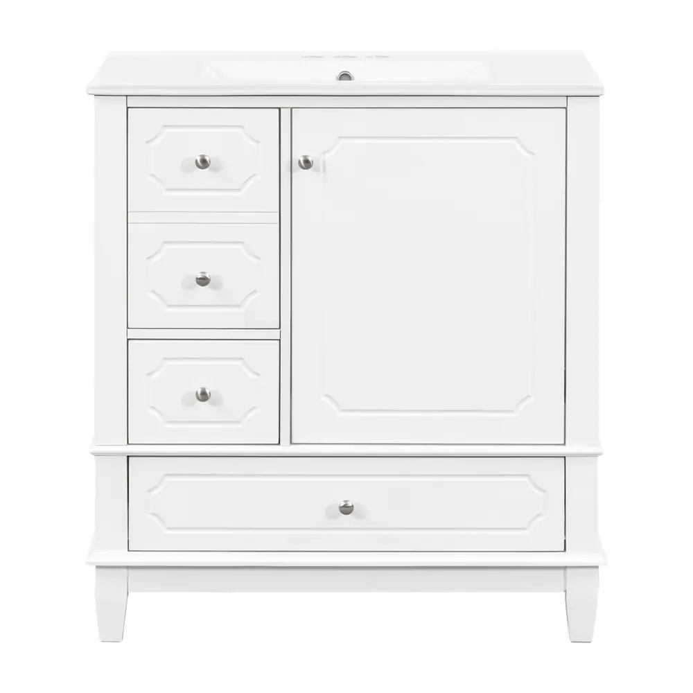 Golden Land 30 Inch Traditional Bathroom Vanity White Front View Sink