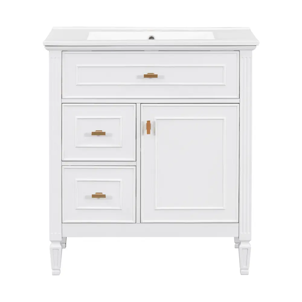 Golden Land 30 Inch Traditional Bathroom Vanity White Front View Sink